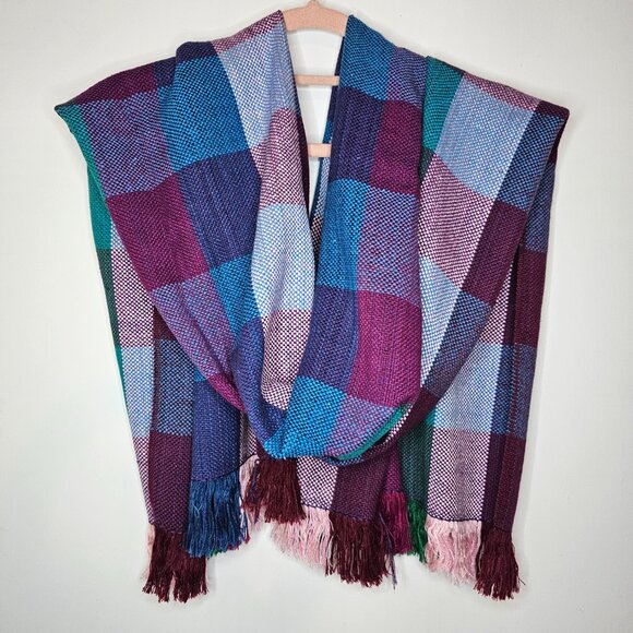Woven Checkered Plaid Multicolor Oversized Scarf Wrap Stole - Picture 2 of 7